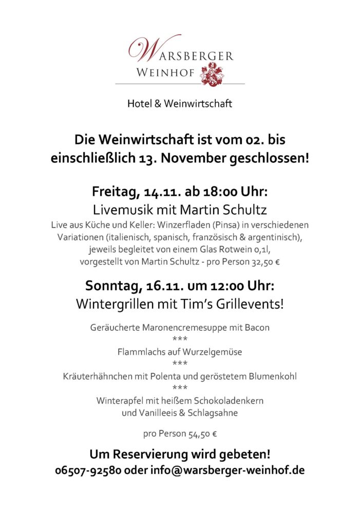 Öffnungszeiten & Veranstaltungen